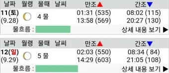 서해안 물때표 2025 조수간만 갯벌체험 낚시 일정 정리_22