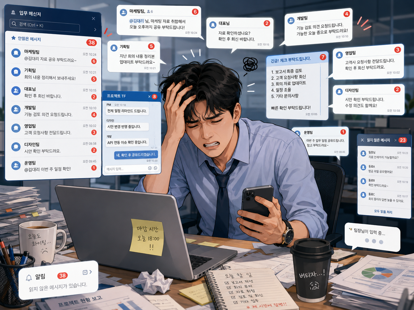 업무 메신저 알람 스트레스