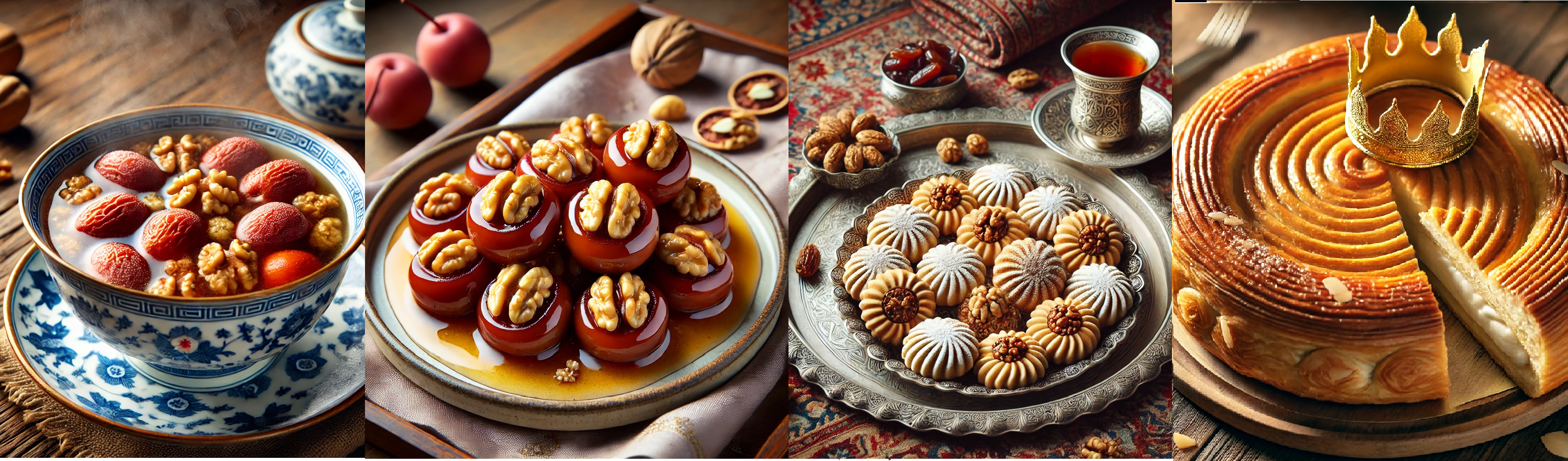 중국 호두대추탕, 한국 호두대추 숙실과, 페르시아 마무울, 프랑스 갈레트 드 루아