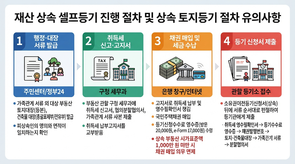 재산 상속 셀프등기 진행 절차 및 상속 토지등기 절차 유의사항