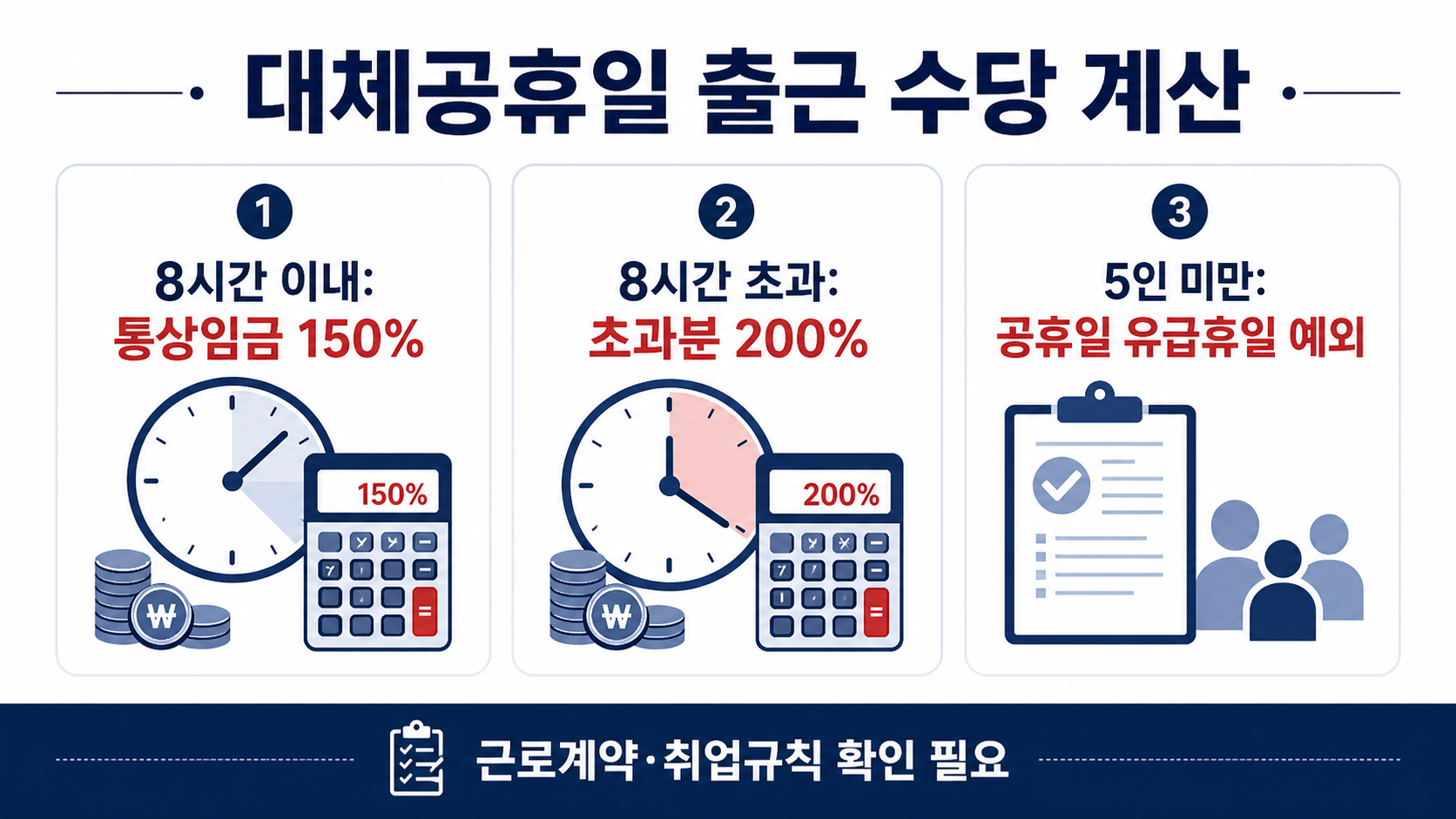 대체공휴일 휴일근로수당 계산 기준 인포그래픽