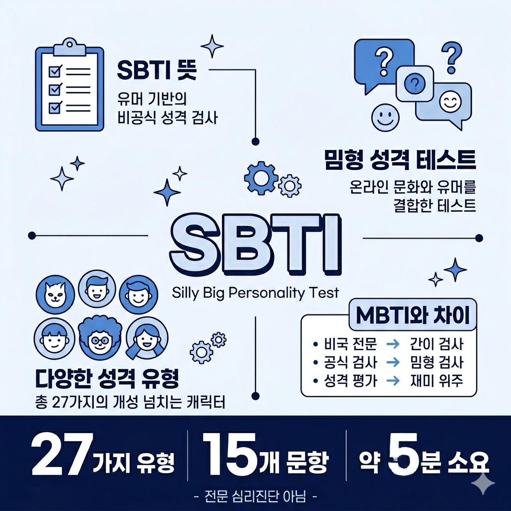 SBTI 테스트 방법, 27유형, MBTI 차이 인포그래픽
