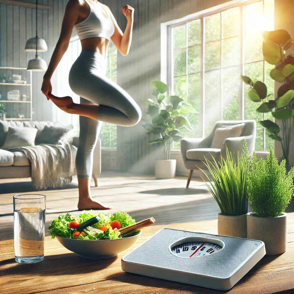 체중 감량 후에도 건강한 식단과 운동을 유지하는 모습