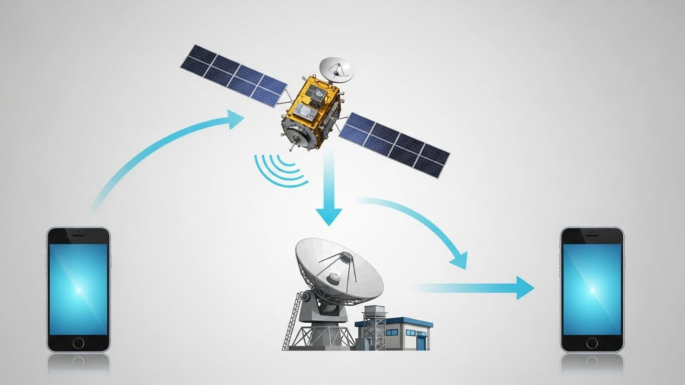 D2D 기반 위성 문자 연결 방식의 실제 구조