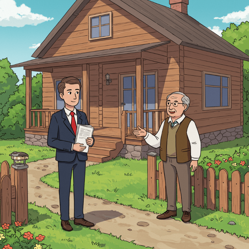시골집 매매를 알아보고 있는 남자와 집주인