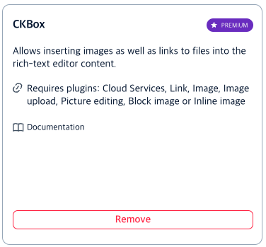 CKEditor5 Online Builder 플러그인 및 옵션 선택 화면
