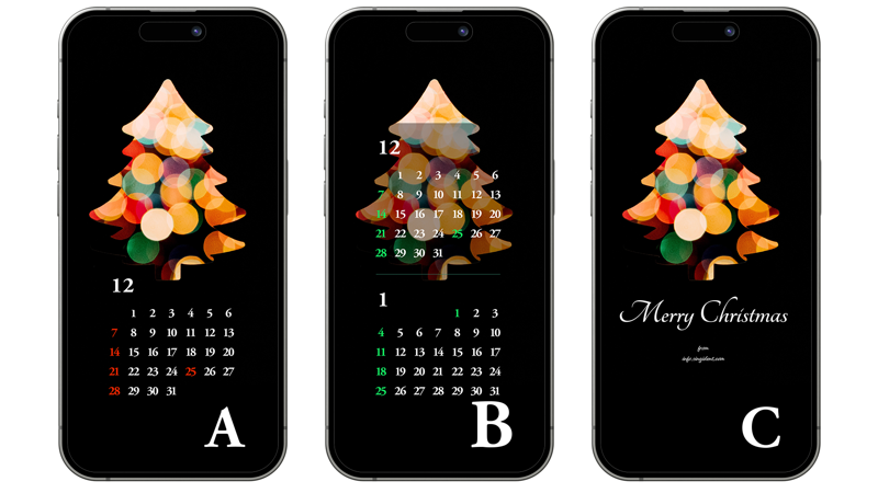 05 크리스마스 트리 불빛 ABC - 2025년12월 아이폰배경화면