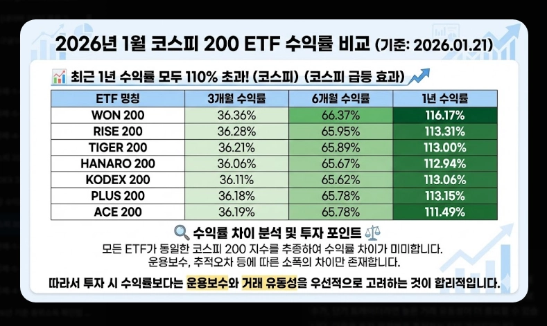 코스피200 ETF 전체 목록 [2026년] 운용보수&middot;순자산&middot;수익률 비교 및 목적별 추천