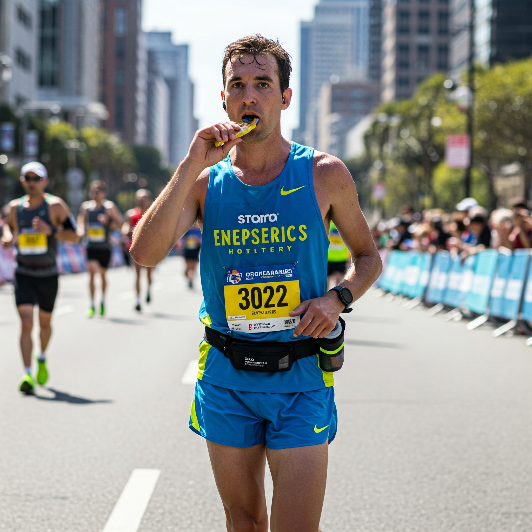 러닝시 퍼포먼스 향상을 위한 에너지젤 섭취하는 사진