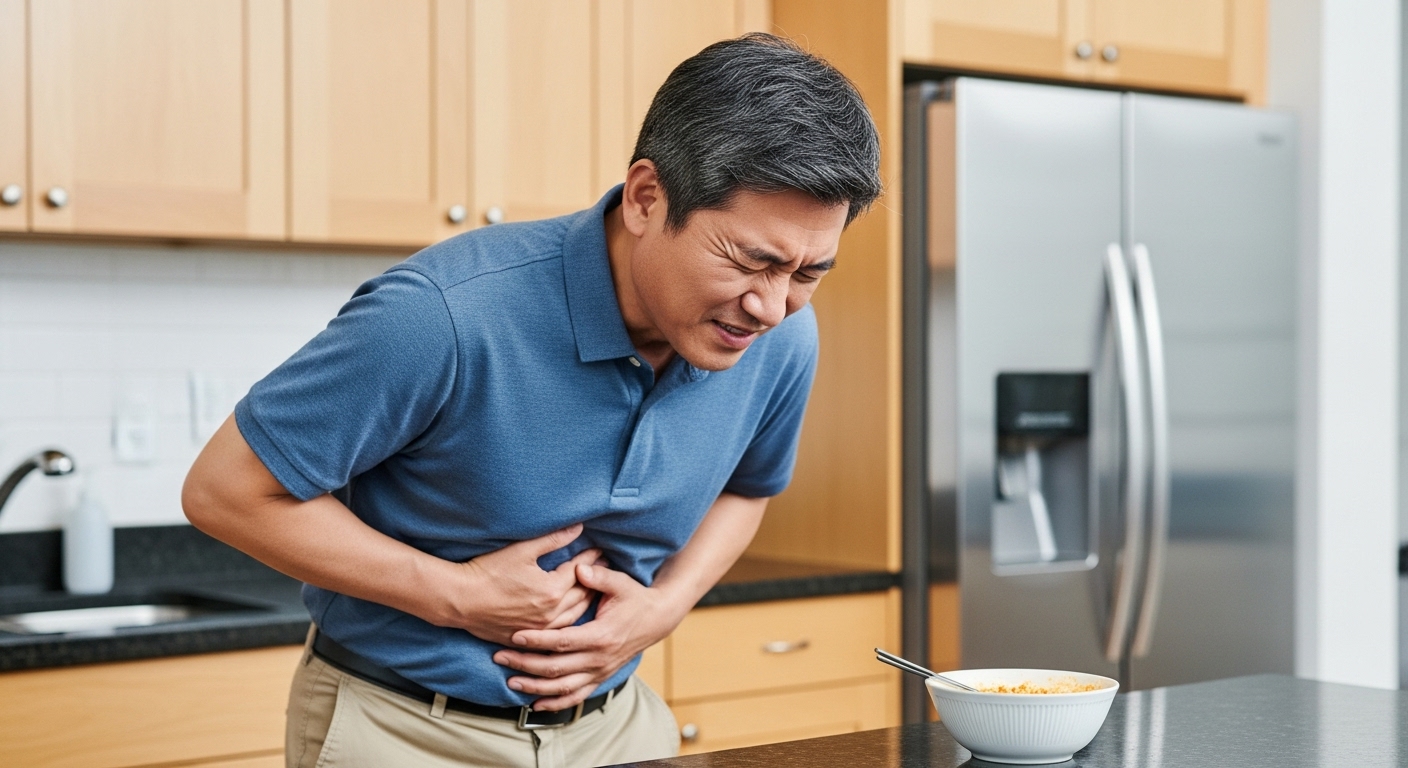 가스가 차서 고통스러워하는 아저씨 이미지