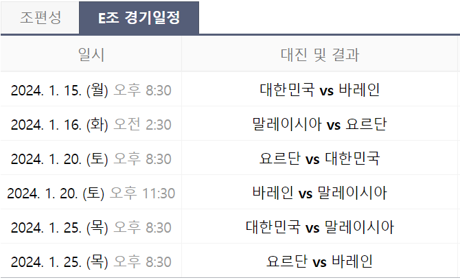 아시안컵 일정