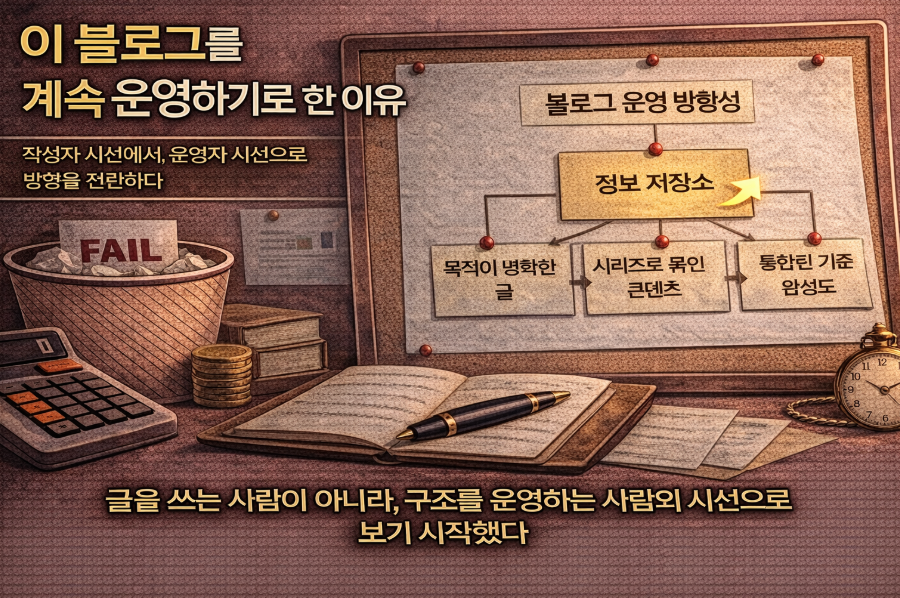 작성자 시선에서 운영자 시선으로 전환된 블로그 구조를 표현한 이미지, 정보 저장소로서의 블로그 방향성을 시각화한 장면