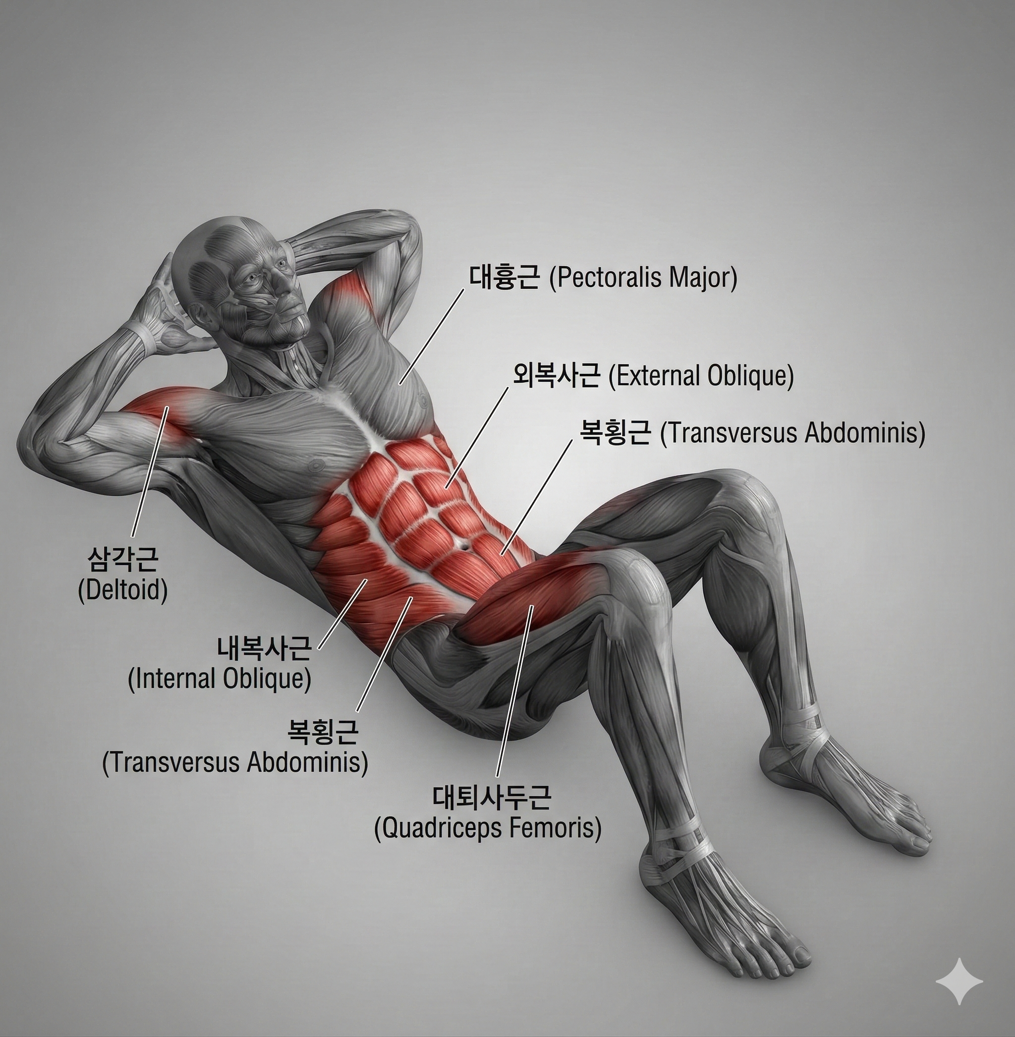 크런치 복근 운동 수축 구간 상복부 자극