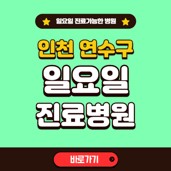 인천 연수구 일요일 진료 가능한 병원 ❘ 주말 문여는 곳 총정리 (소아과, 내과, 안과, 치과, 피부과, 정형외과, 산부인과)