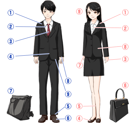 남자와 여자 만화 캐릭터가 정장을 입고 있는 사진