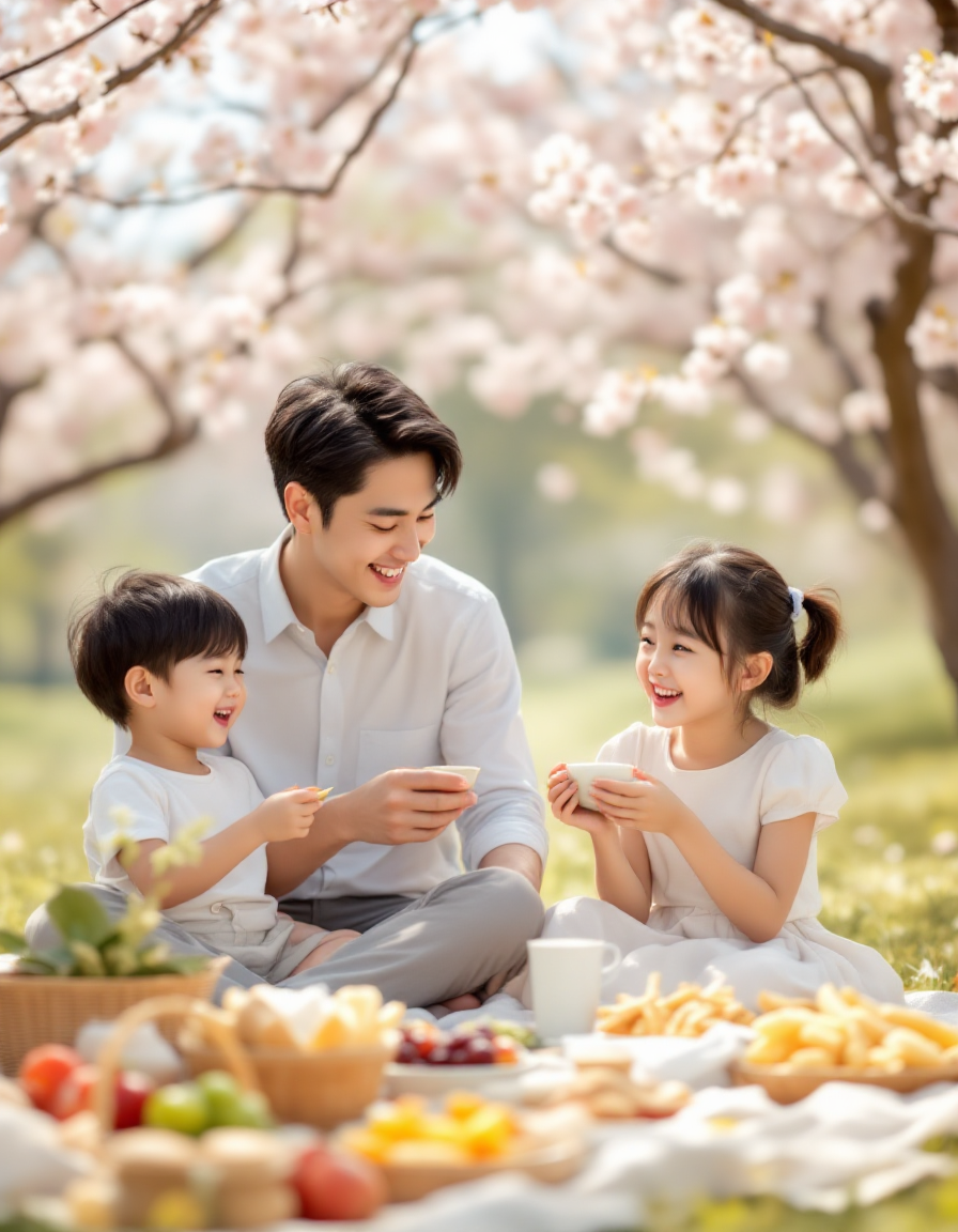 봄날 꽃놀이하는 가족 AI이미지
