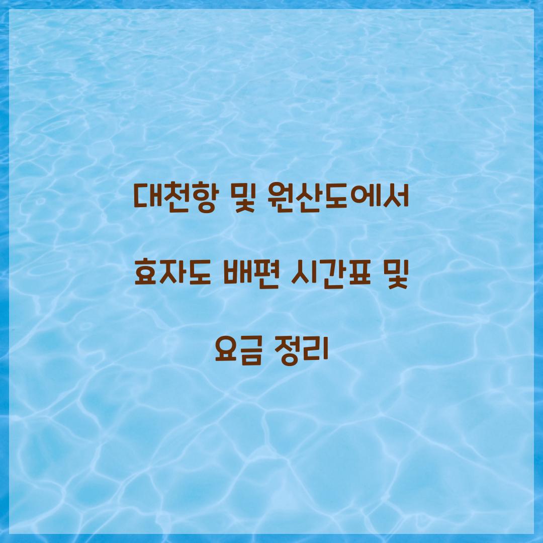 대천항 및 원산도에서 효자도 배편