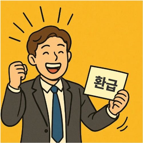 연말정산 미리보기로 절세 계획 세운 후 환급받고 기뻐하는 그림