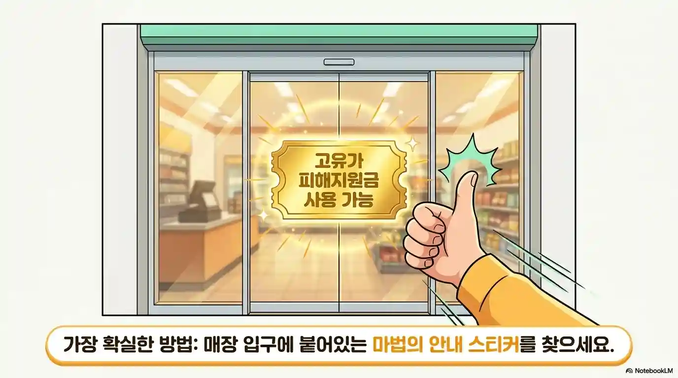 고유가 피해지원금 사용가능한 매장 입구 스티커 확인
