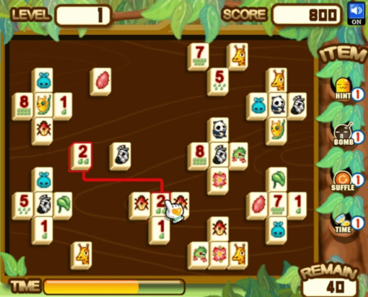 같은동물-맞추기-동물사천성-플래시게임-플레이-같은-숫자-그림을-맞추고-블럭을-제거하는-화면