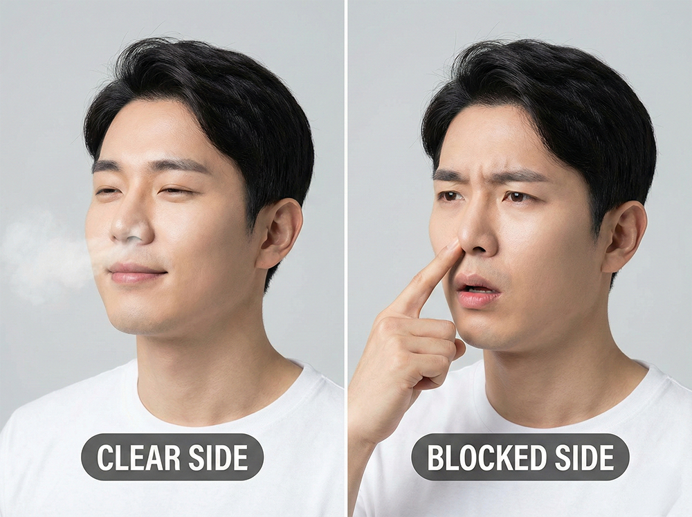 비주기, Nasal Cycle, 코 점막 부기, 정상적인 코막힘, 교대 근무하는 코