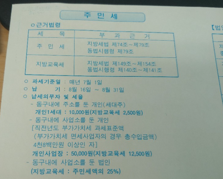 주민세 유형별 납부 대상 납부 기한 변경