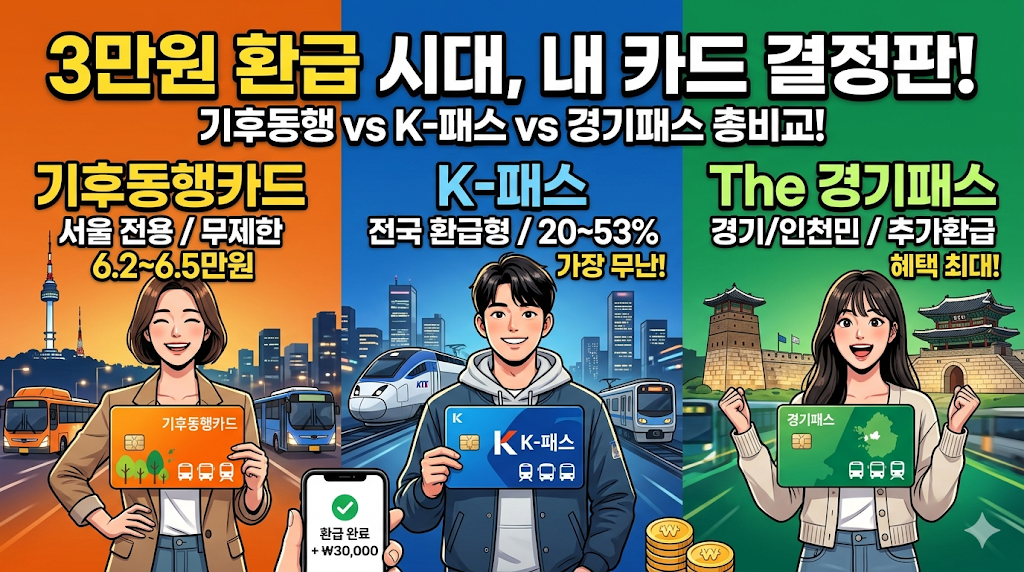 기후동행카드 vs K-패스 vs 경기패스 총비교: 3만원 환급 시대, 내 카드 결정판