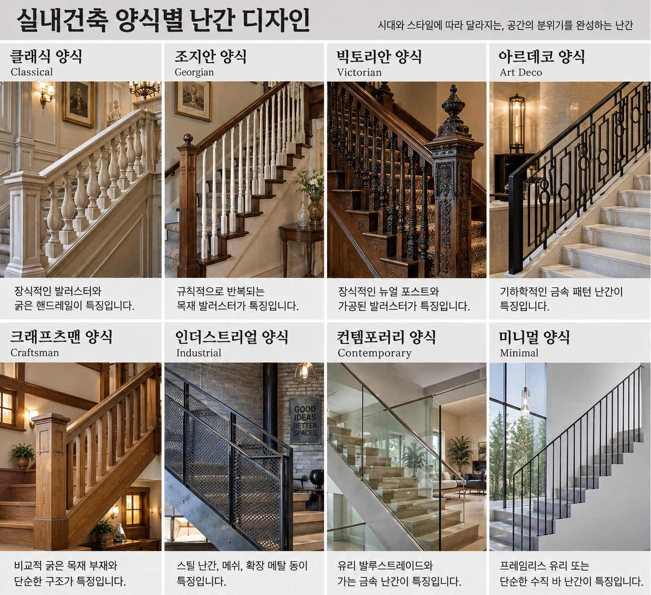 실내건축 양식별 난간 디자인