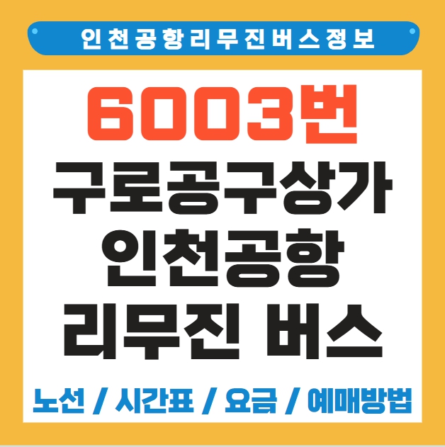 구로구상가 인천공항 리무진 버스 노선 시간표 요금 예매 방법 6003번