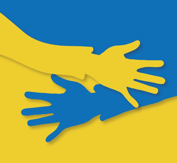 우크라이나 국기 색 손모양