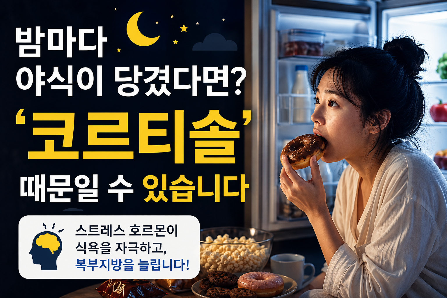 밤마다 야식이 당겼다면? 스트레스 호르몬 &lsquo;코르티솔&rsquo; 때문일 수 있습니다