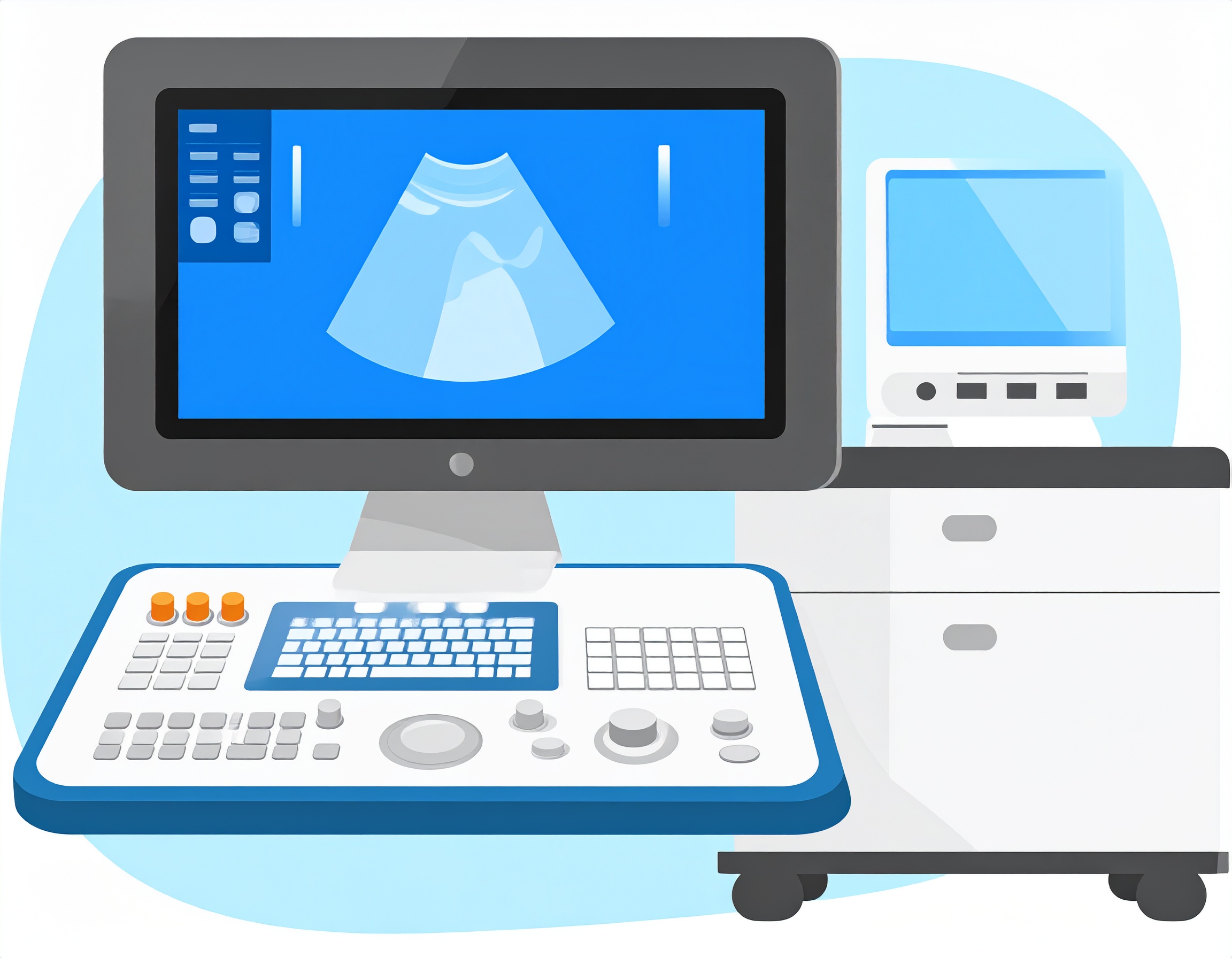 자궁근종 진단에 사용되는 초음파 검사 장비 일러스트