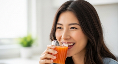 자연광 아래 채소와 과일을 정성껏 손질하는 모습