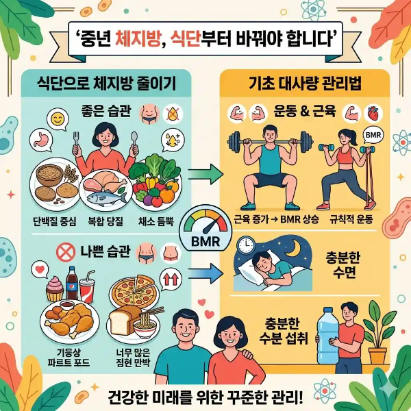 중년 체지방 줄이기 식단과 기초 대사량 관리법