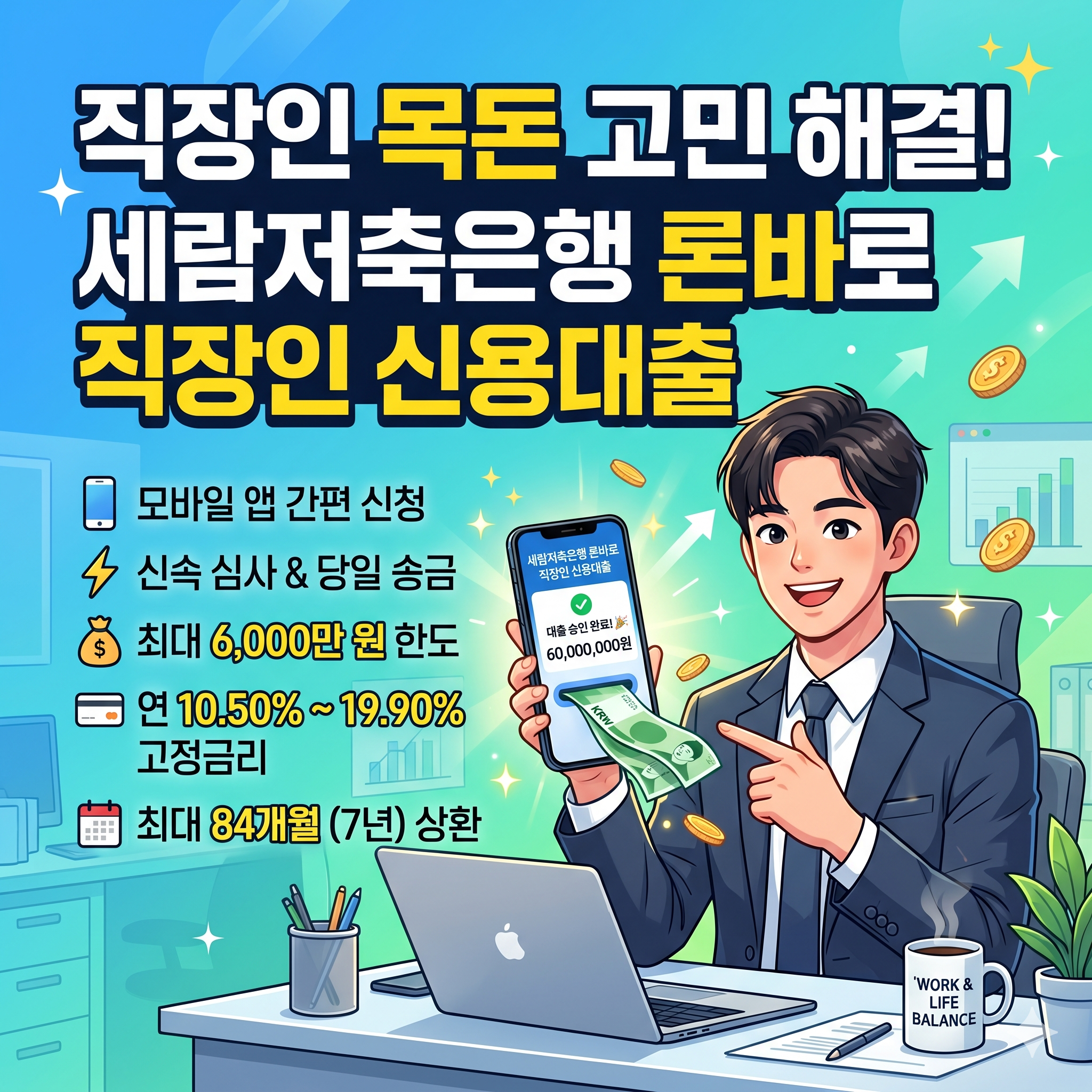 세람저축은행 론바로 직장인 신용대출 조건 한도 금리 총정리