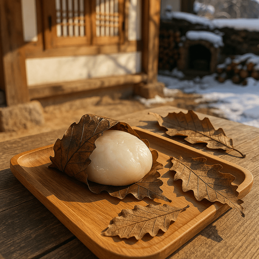 경상북도 영양 깊은 산골의 굴참나무 잎 떡