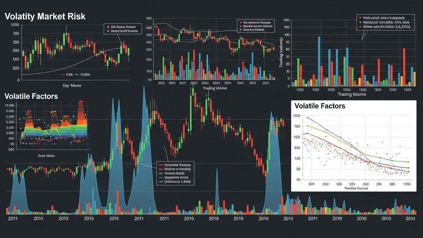 주식 시장 변동성과 위험을 나타내는 그래프와 불안정한 요소들