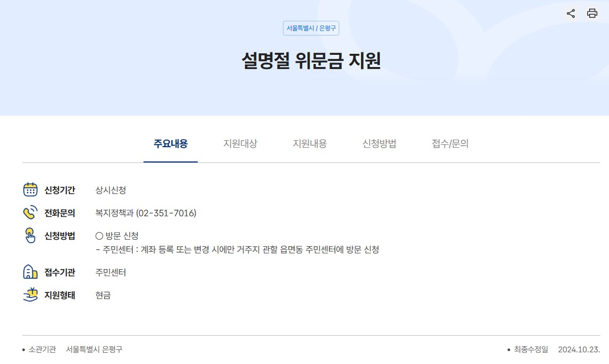 주요 지역별 설명절 정부지원금 정보