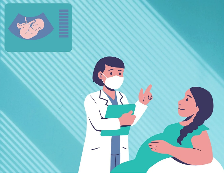 임산부와 의사가 대화를 나누는 장면