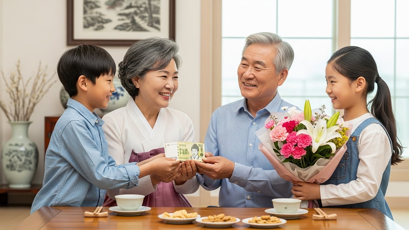 고령 부모님을 위한 생신 선물 제안 이미지, 따뜻한 분위기