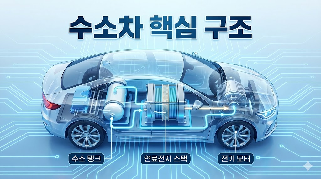 수소차의 핵심 내부 구조와 구동 원리 인포그래픽