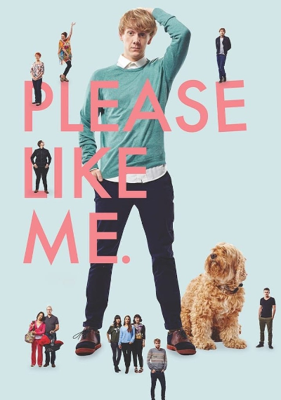 드라마 please like me 포스터. 주인공 조시가 가운데 있고, 주변으로 등장인물들이 작게 배치되어 있다.