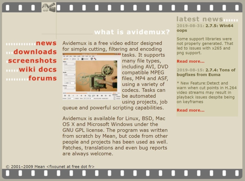 Avidemux 공식 사이트