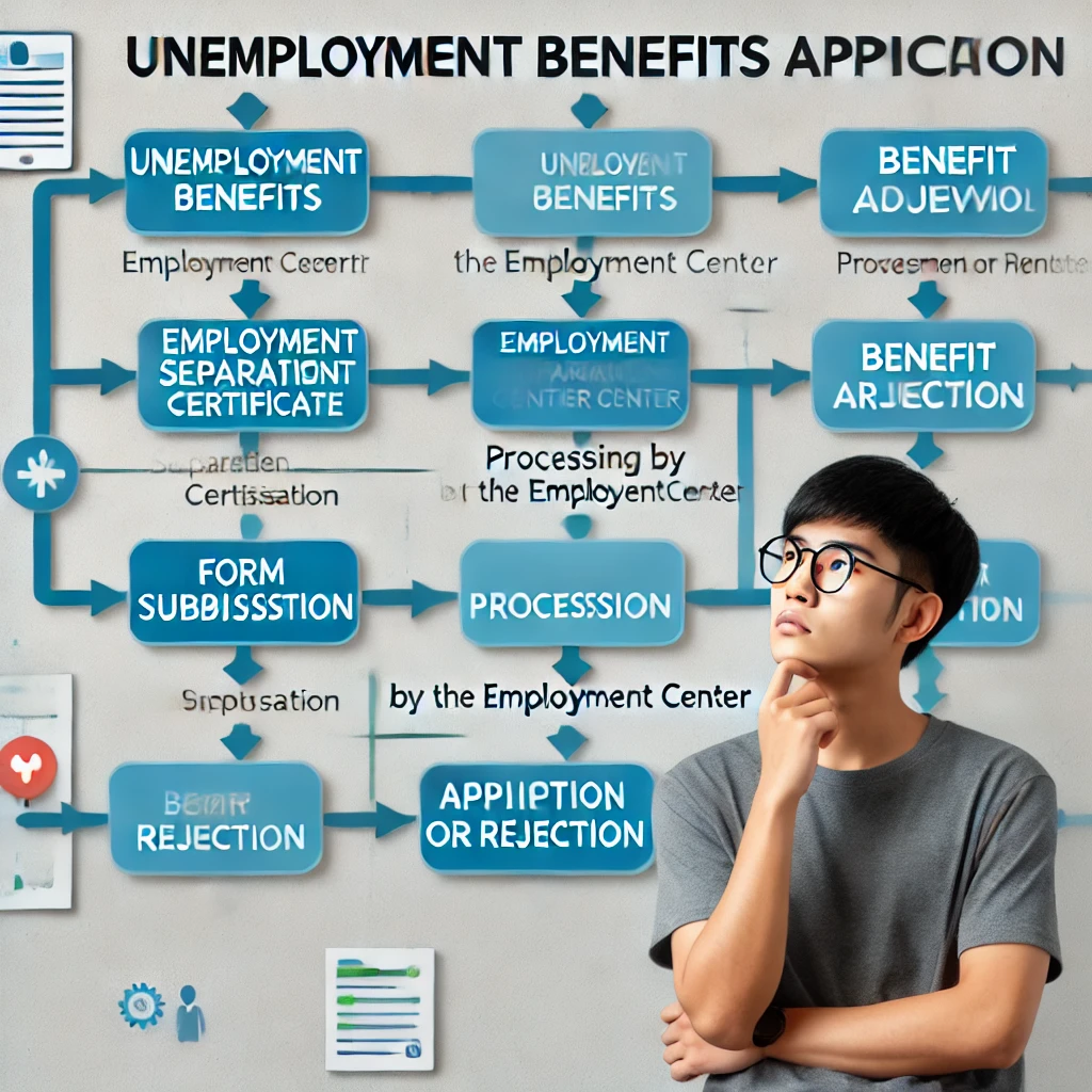 이직확인서 발급부터 실업급여 승인까지의 절차를 나타낸 흐름도