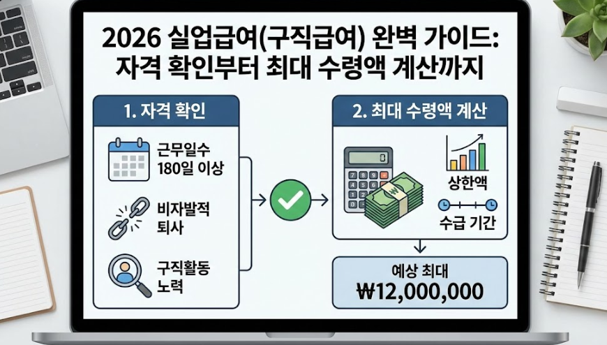 2026 실업급여(구직급여) 완벽 가이드: 자격 확인부터 최대 수령액 계산까지