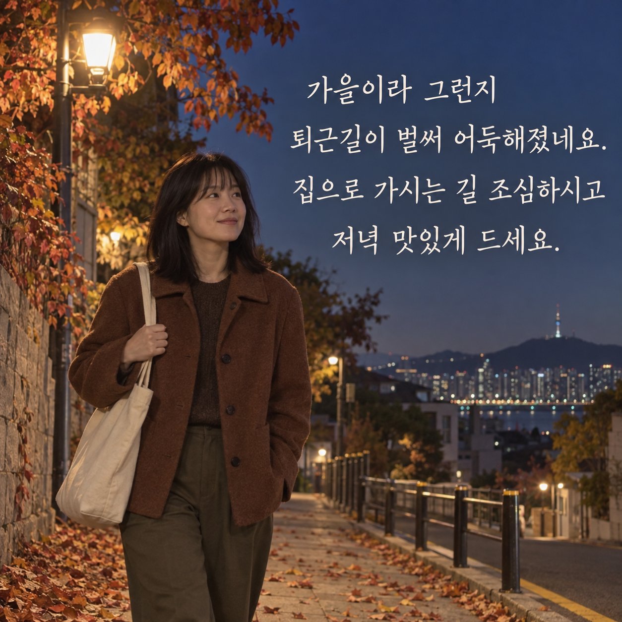 가을 저녁 인사 이미지 16 — 가을이라 그런지 퇴근길이 벌써 어둑해졌네요. 집으로 가시는 길 조심하시고 저녁 맛있게 드세요.