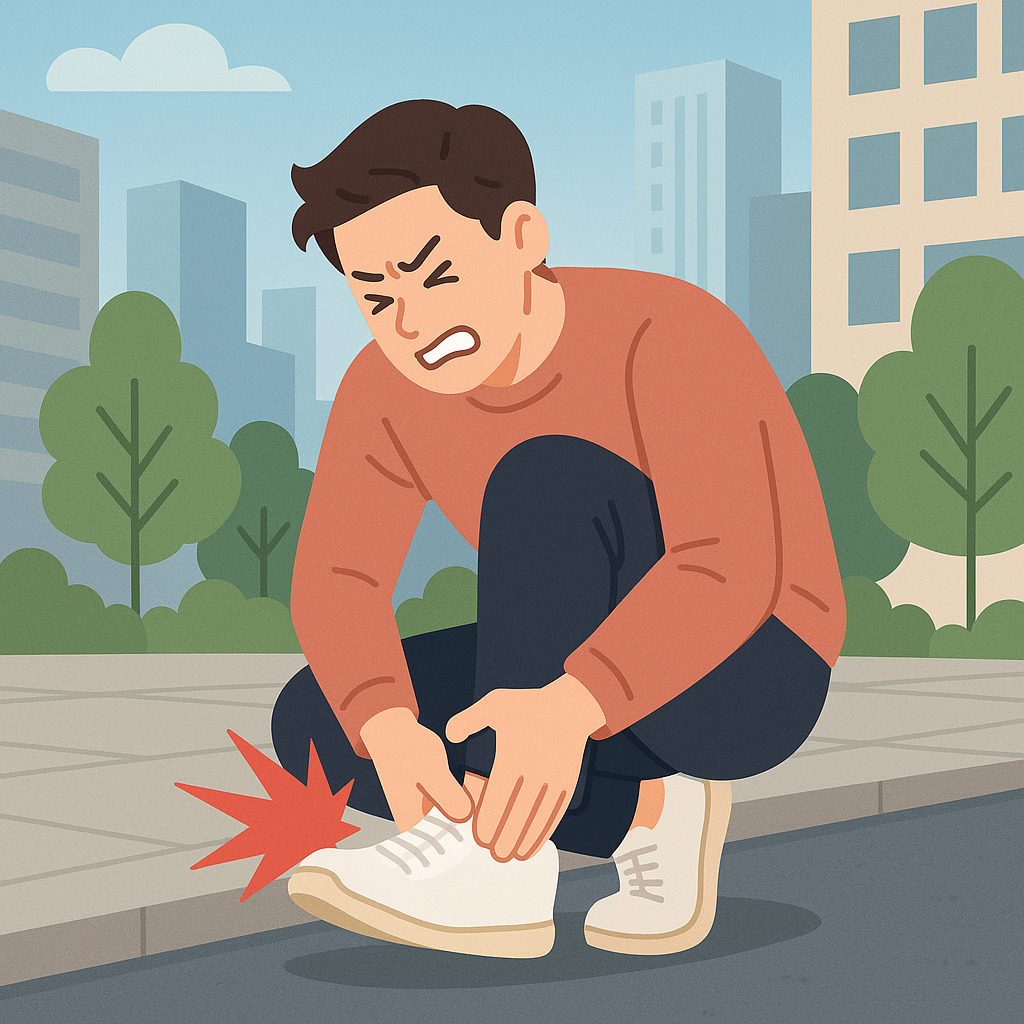 길을 걷다 갑자기 발바닥 통증에 주저않은 사람