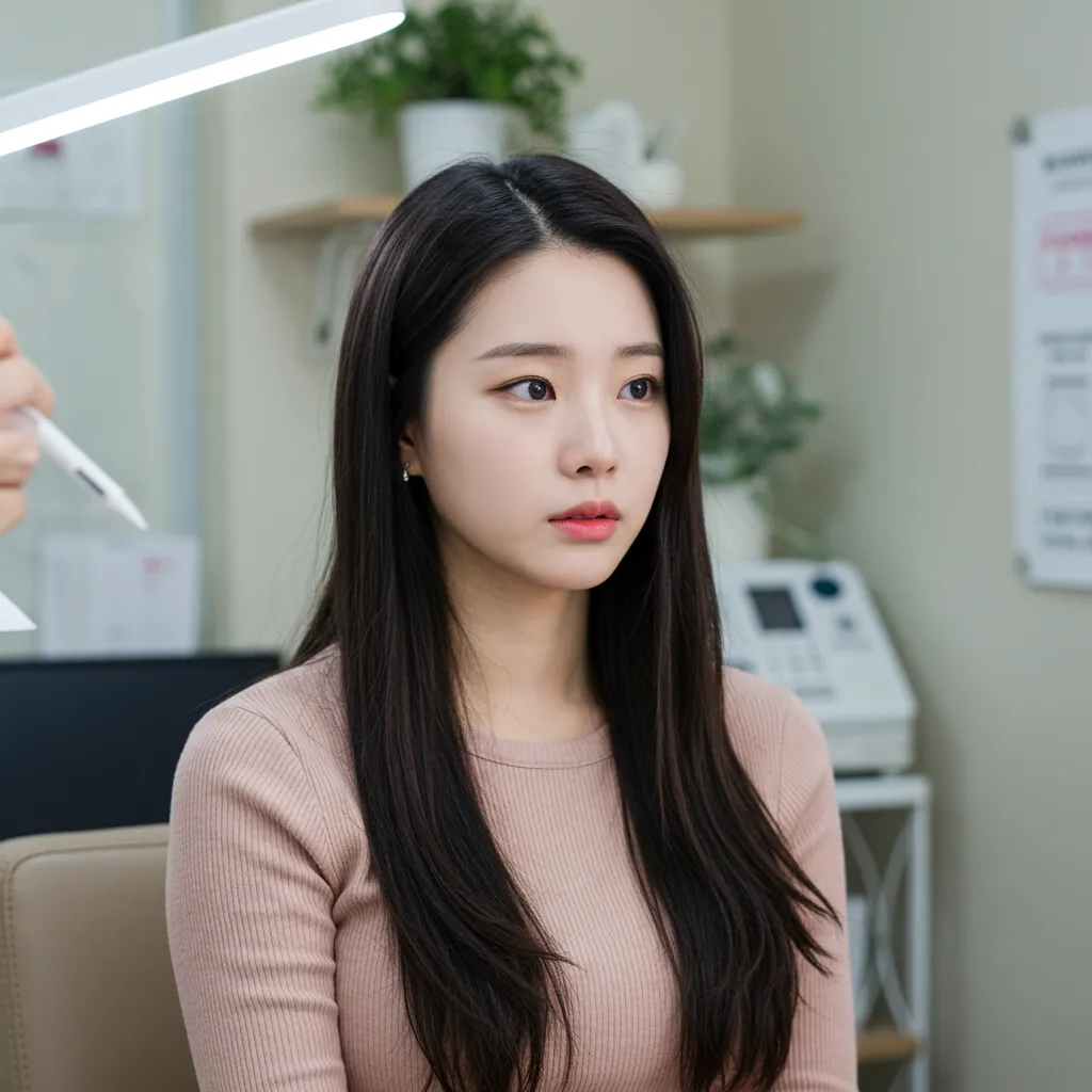 여자 헤어라인 교정 하는 모습