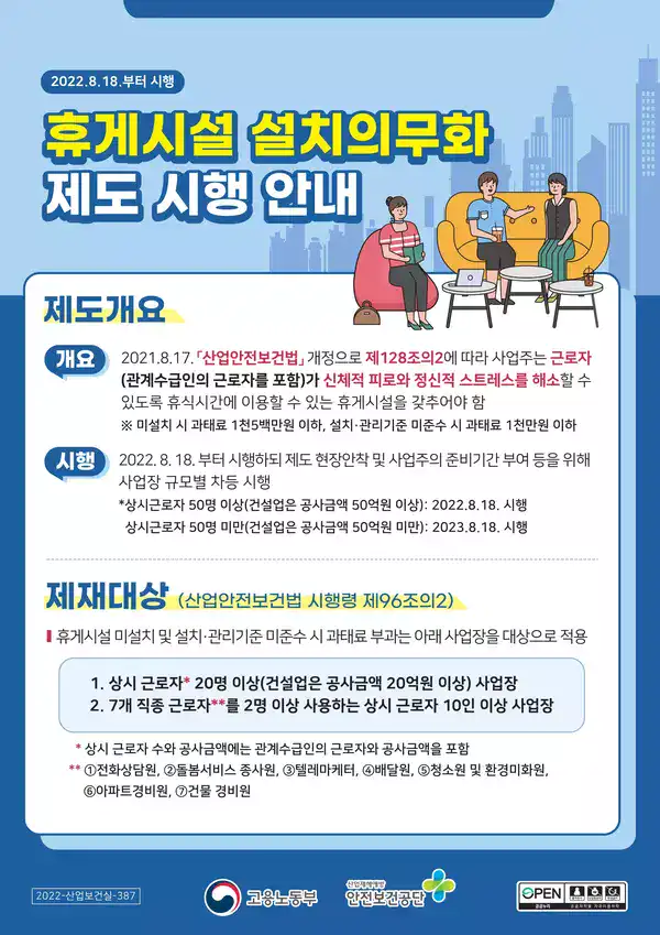모든 사업장에 휴게시설 설치 의무화