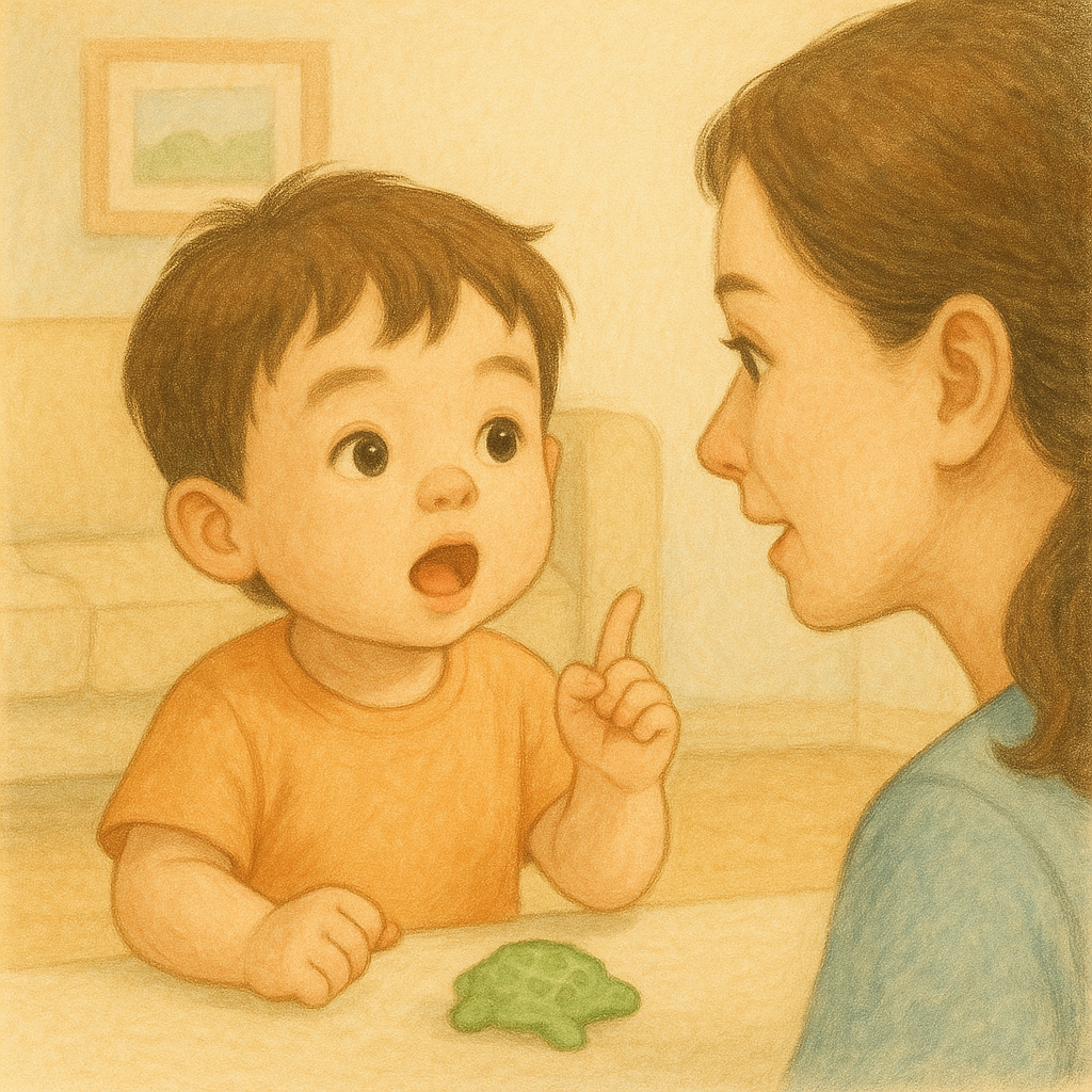 말문이 트인 30개월 아기가 질문하는 장면